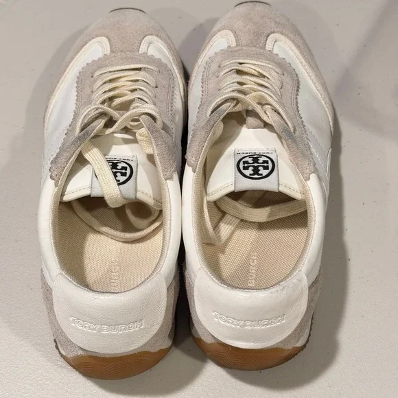 Tory Burch Hank Sneaker Snow White Beige Suede Leather Lace Up Women 9.5 - Picture 9 of 12